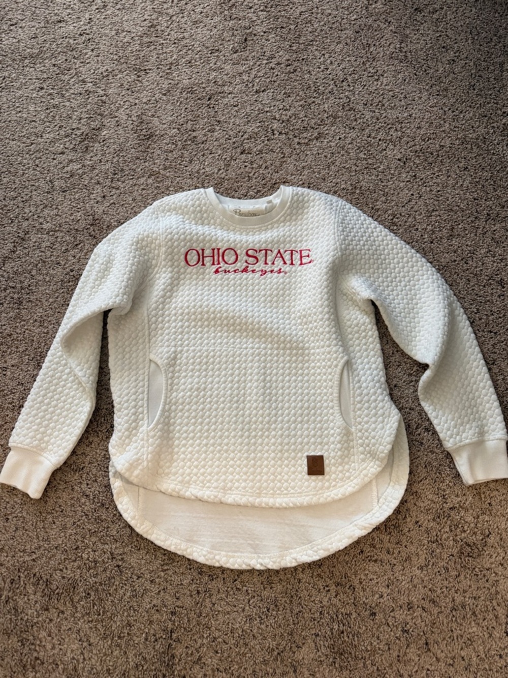 Pressbox White Quilted Ohio State Pullover with Red Logo